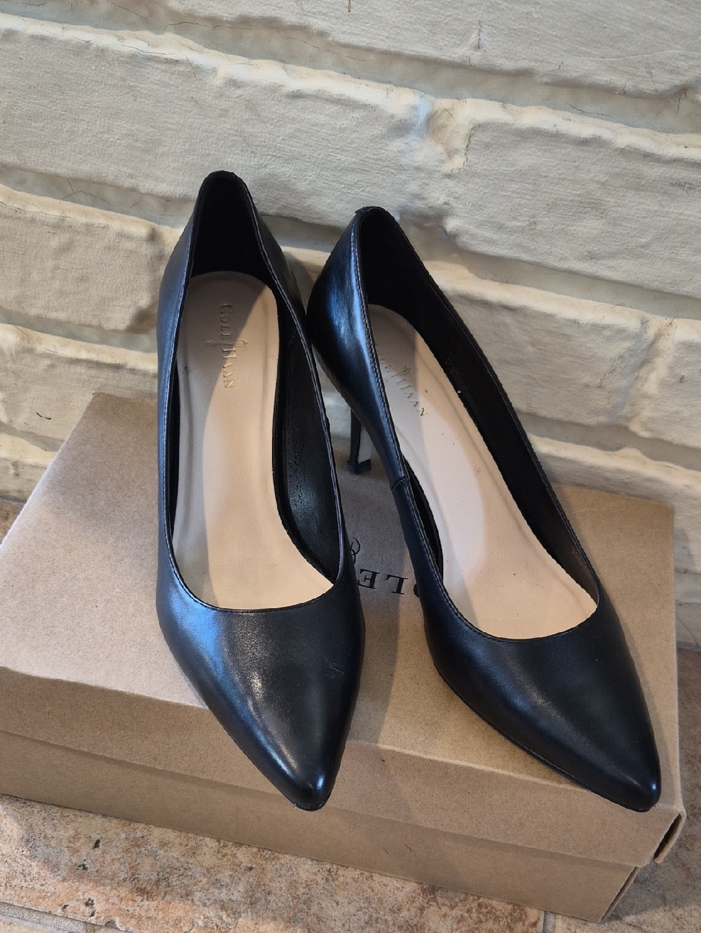 Cole Haan Black Leather Pointed Toe Stiletto Pumps